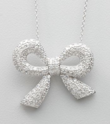 Rhodium-Plated Sterling Silver Cubic Zirconia Bow Pendant