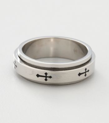 Men's Stainless Steel Cross Spinner Ring