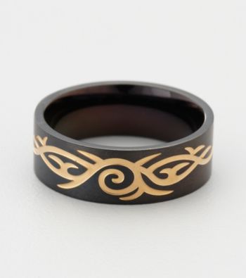 Black and Gold Stainless Steel Tribal Ring
