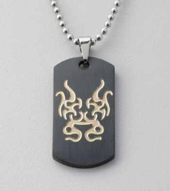 Black and Gold Stainless Steel Tribal Dog Tag Pendant