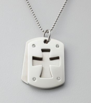 Stainless Steel Double Dog Tag Cross Pendant