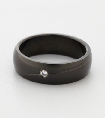 Men's Black Stainless Steel and Cubic Zirconia Band