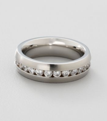 Men's Stainless Steel Cubic Zirconia Channel Set Band