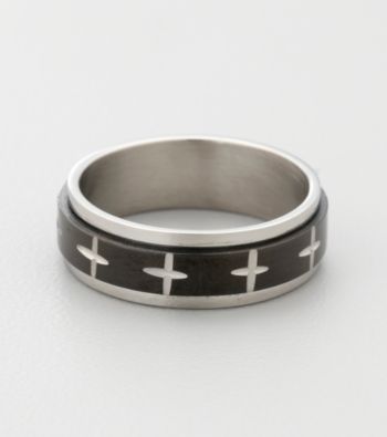 Men's Blackened Stainless Steel Cross Spinner Band