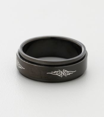 Men's Black Stainless Steel Tribal Spinner Band