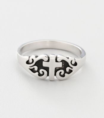 Rhodium-Plated Sterling Silver Purity Cross Ring