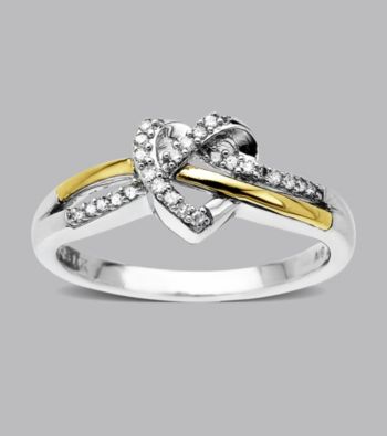 Sterling Silver and 14K Gold .10 ct. t.w. Diamond Heart Ring