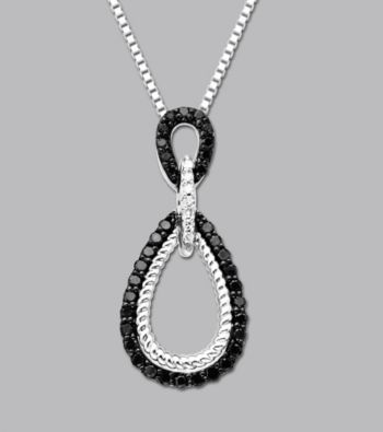 Sterling Silver with Black and White Diamond Teardrop Pendant