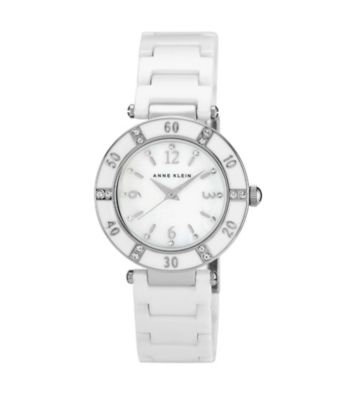 Anne Klein® White and Silvertone Ceramic Bracelet Watch