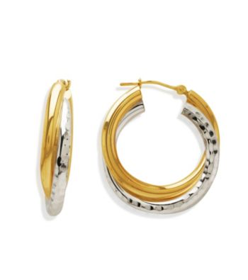 Sterling Silver Diamond-Cut and Polished 14K Gold Twisted Hoop Earring