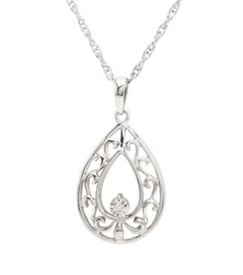 Sterling Silver and Diamond Accent Filigree Teardrop Pendant