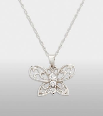 Sterling Silver .015 ct. t.w. Diamond Butterfly Pendant
