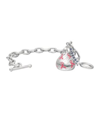 Sterling Silver Breast Cancer Awareness Large Hershey's Kiss Charm Bracelet