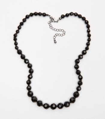 BT-Jeweled Graduated Faceted Black Bead Necklace