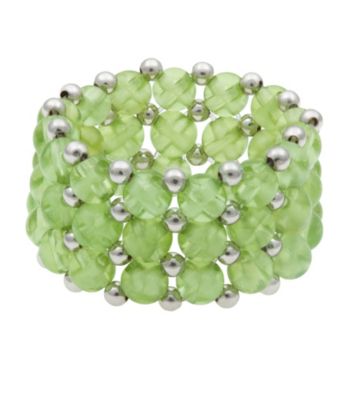 Peridot and Silver Bead Stretch Ring