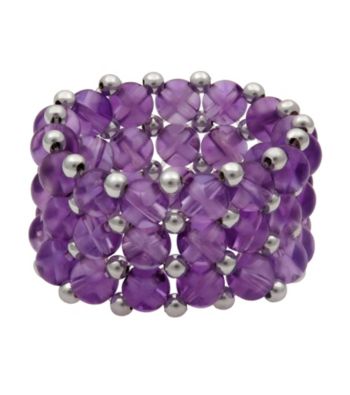 Amethyst and Silver Bead Stretch Ring