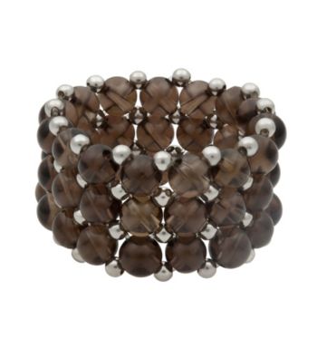 Smoky Quartz and Silver Bead Stretch Ring