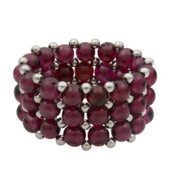 Garnet and Silver Bead Stretch Ring