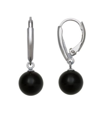 Sterling Silver and Black Onyx Lever-Back Earrings