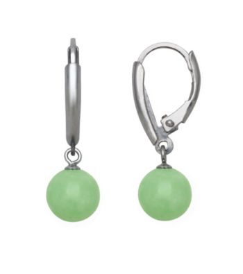 Sterling Silver and Jade Lever-Back Earrings