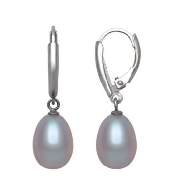 Sterling Silver and Gray Freshwater Pearl Lever-Back Earrings