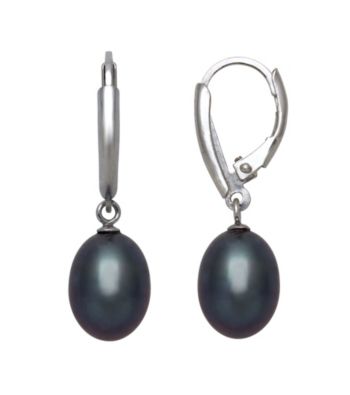 Sterling Silver and Black Freshwater Pearl Lever-Back Earrings