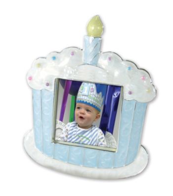 Stephan Baby Enameled Silver Cupcake Frame - Blue