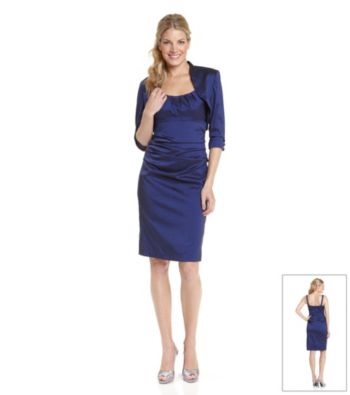 S.L. Fashions 2-pc. Taffeta Dress & Jacket Set - Navy