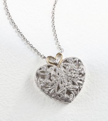 Sterling Silver and Diamond Accent Filigree Heart Pendant