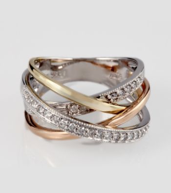 Effy® 14K Tricolor Gold and .31 ct. t.w. Diamond Crisscross Ring
