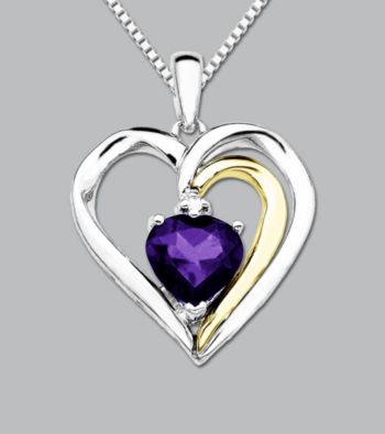 Amethyst with Sterling Silver and 14K Gold Heart Pendant