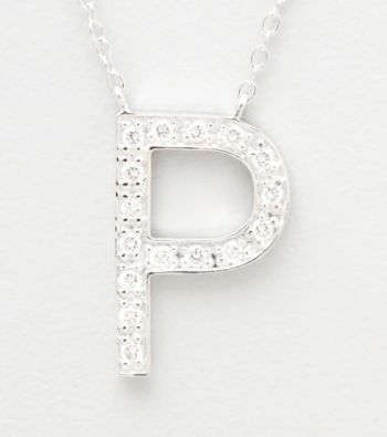 Rhodium-Plated Sterling Silver and Cubic Zirconia Letter 