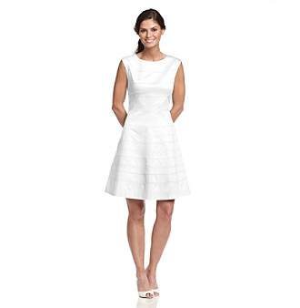 Calvin Klein Horizontal Allover Seamed A-Line Dress - White