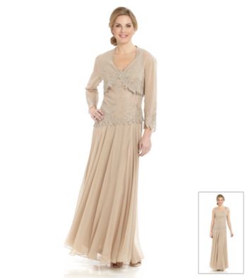 J Kara® Beaded Tank Dress with Matching Sheer Jacket - Champagne/Silver