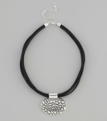 Napier® Multi-Row Faux Leather Necklace with Silvertone Pendant