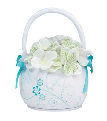 Lillian Rose® White Satin Flower Girl Basket with Floral Accents