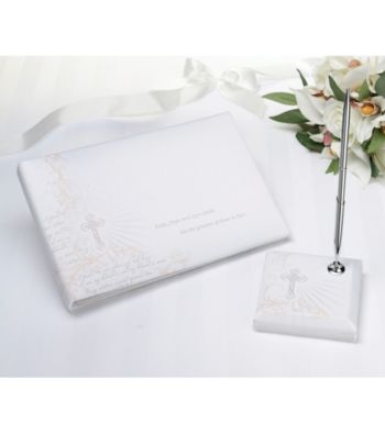 Lillian Rose® White Christian Guestbook & Pen