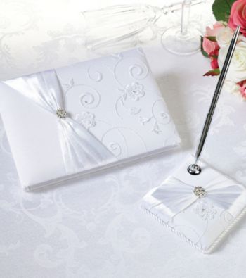 Lillian Rose® White Lace & Flower Guestbook & Pen