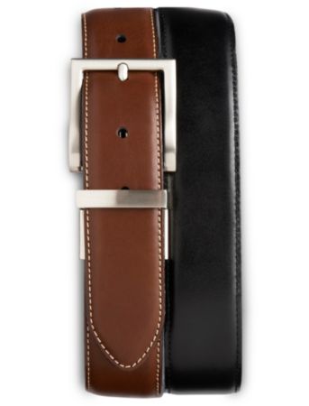 Harbor Bay Men's Big & Tall 2-for-1 Leather Dress Belts - Black/Brown Men's