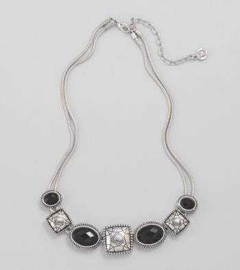 Napier® Black Stone Frontal Necklace - Silvertone