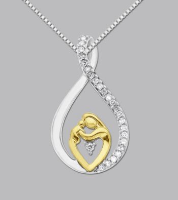 Sterling Silver & 14K Gold Mother And Child Diamond Accent Pendant