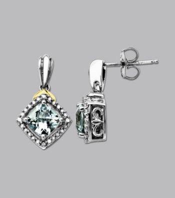Sterling Silver and 14K Gold Aquamarine and Diamond Earrings