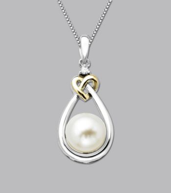 Freshwater Pearl LoveKnot Pendant In Sterling Silver and 14K Gold