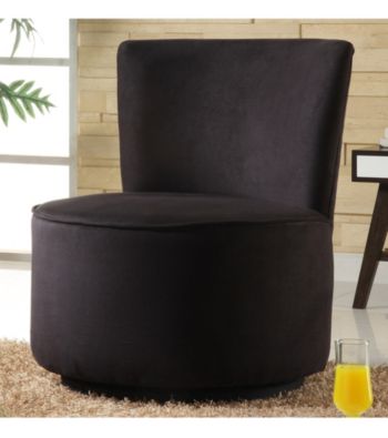 Home Interior Round Swivel Chair with Microfiber Upholstery - Black