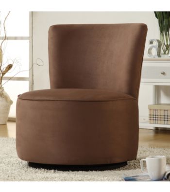 Home Interior Round Swivel Chair with Microfiber Upholstery - Dark Brown