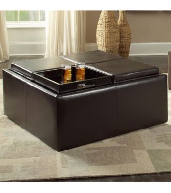 Home Interior Large Faux Leather Storage Ottoman - Dark Brown