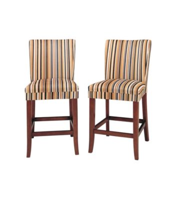 Home Interior Set of 2 Parson Pub Stools with Striped Cushion Set