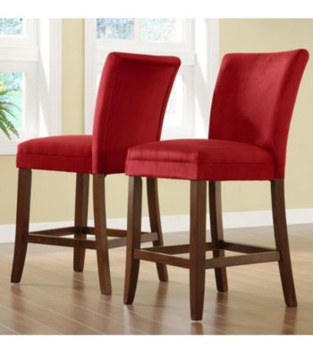Home Interior Set of 2 Counter-Height Parson Chairs with Microfiber Upholstery - Red