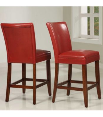 Home Interior Set of 2 Counter Height Chairs in Faux Leather - Red Wine
