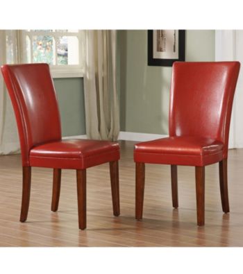 Home Interior Set of 2 Faux Leather Upholstered Dining Chairs - Red
